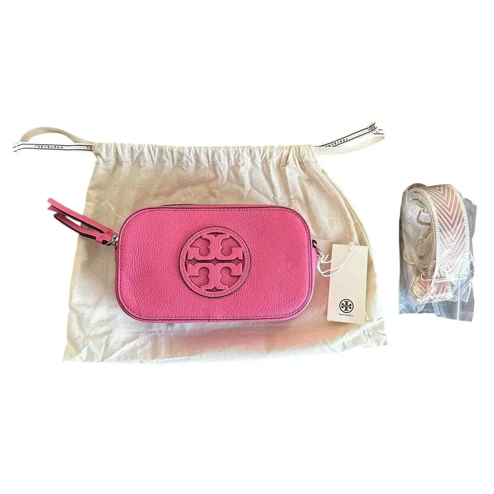 Tory Burch Pink Love Pebble Leather Mini Miller Crossbody Bag Clutch 145667 NWT - Picture 1 of 16